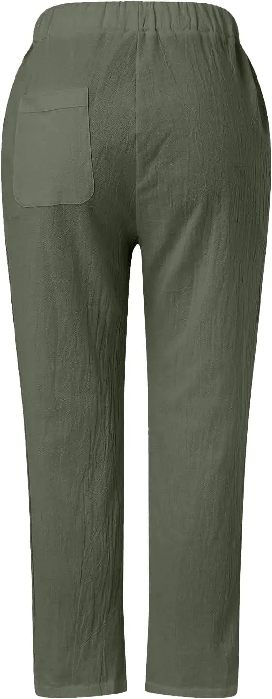 Pants for Women, Wide Leg Pants Casual Peasant Straight Linen Trendy Drawstring