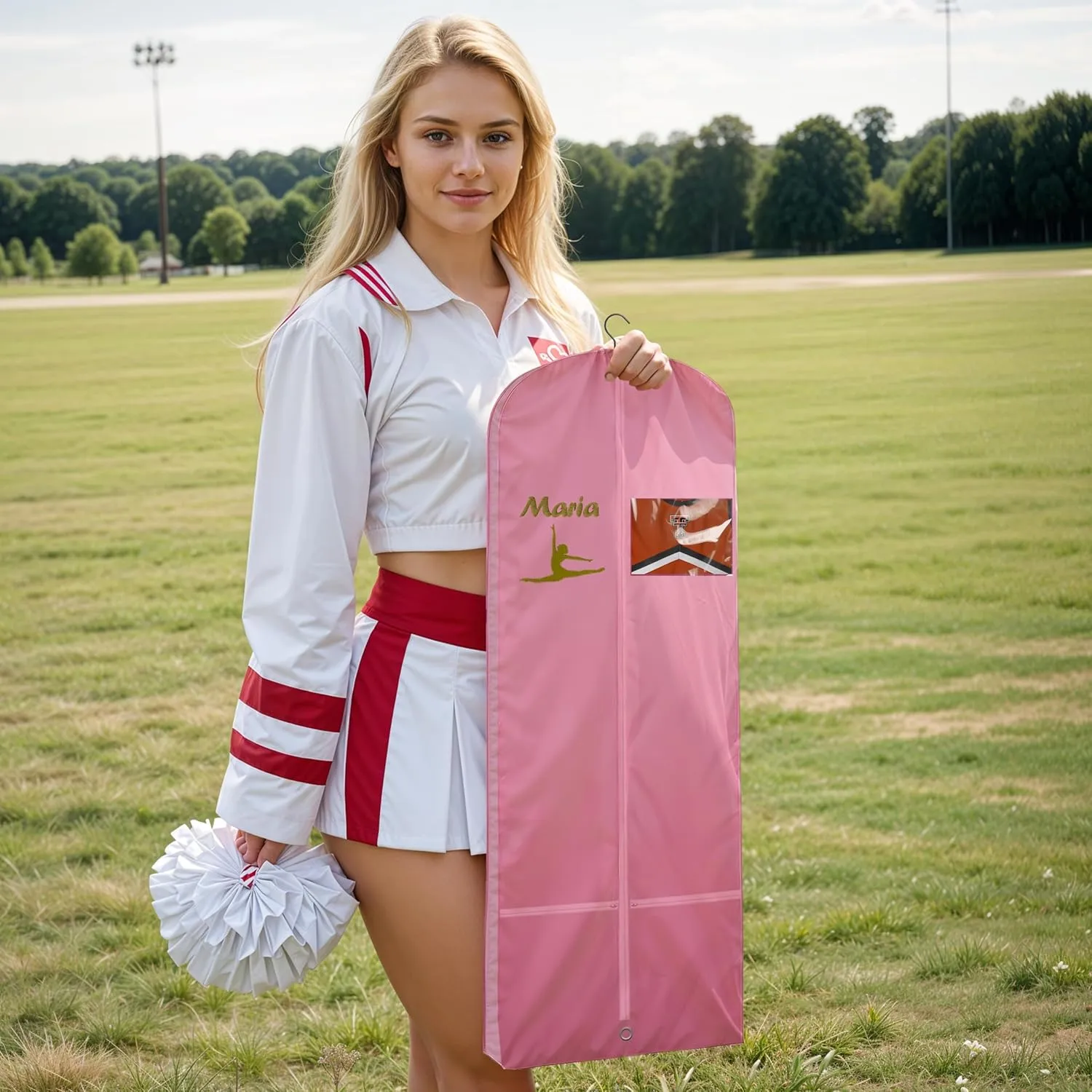 Personalized Cheer Uniform Garment Bag With Name Embroidered Breathable Black Bags With 2 Mesh Pockets Ideal For Cheerleader Gifts For Hanging Clothes Dress Cover Bag With Carry Handles Cheer Stuff