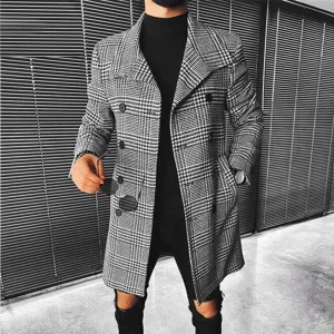 Plaid Double Breasted Lapel Coat
