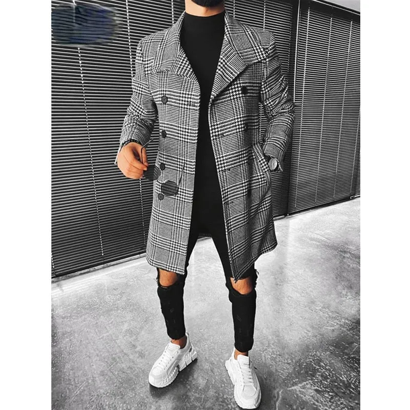 Plaid Double Breasted Lapel Coat