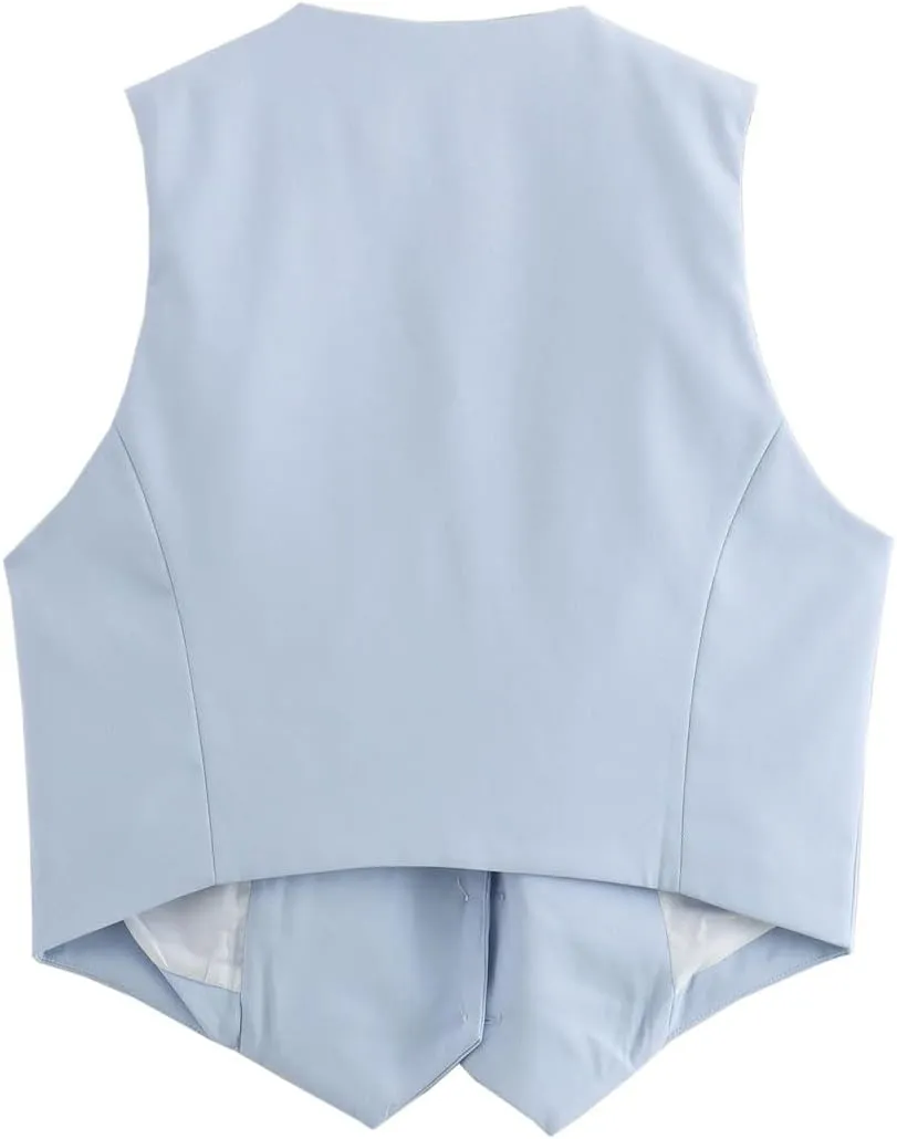 Pofihavi Cropped Suit Vest for Women 2024 Button Up Business Casual Dressy Waistcoat Vest Tops