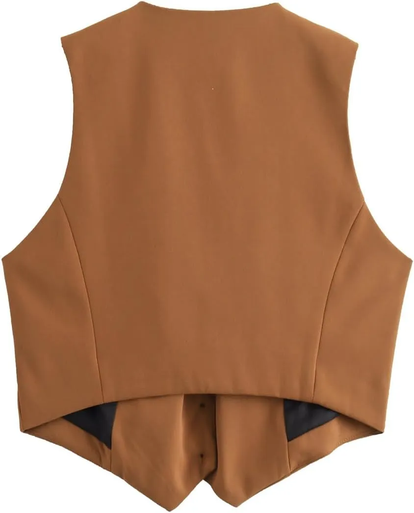 Pofihavi Cropped Suit Vest for Women 2024 Button Up Business Casual Dressy Waistcoat Vest Tops