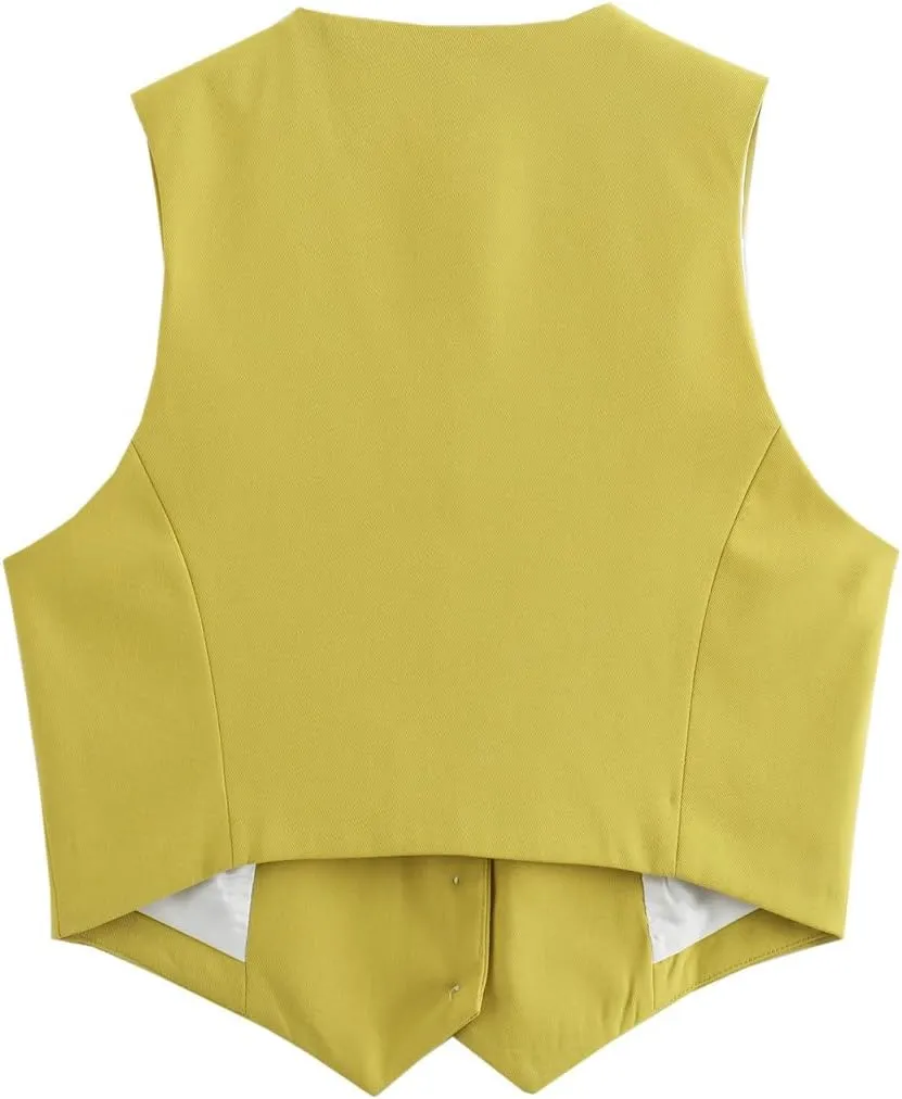 Pofihavi Cropped Suit Vest for Women 2024 Button Up Business Casual Dressy Waistcoat Vest Tops