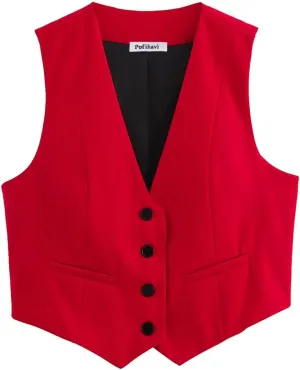 Pofihavi Cropped Suit Vest for Women 2024 Button Up Business Casual Dressy Waistcoat Vest Tops