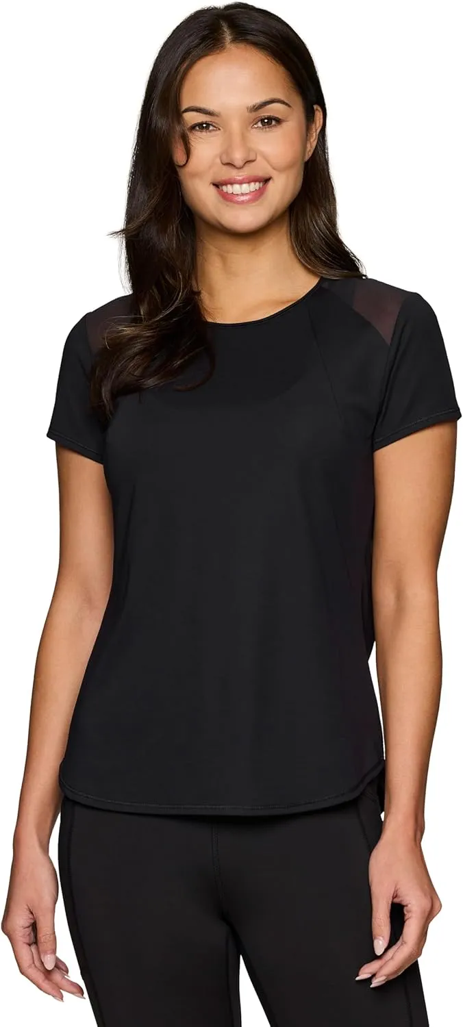 RBX Active Women's Workout Top with Mesh Panels, Breathable Quick Drying Gym Running T-Shirt, with Plus Sizes