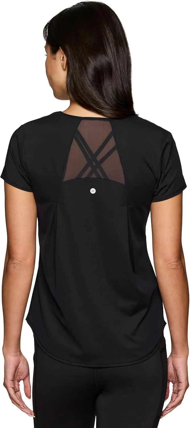 RBX Active Women's Workout Top with Mesh Panels, Breathable Quick Drying Gym Running T-Shirt, with Plus Sizes
