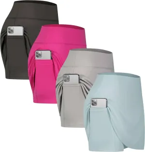 Real Essentials 4 Pack: Women's Active Skort Lightweight Comfy & Breathable Tennis Golf Skirt (Available in Plus Size)
