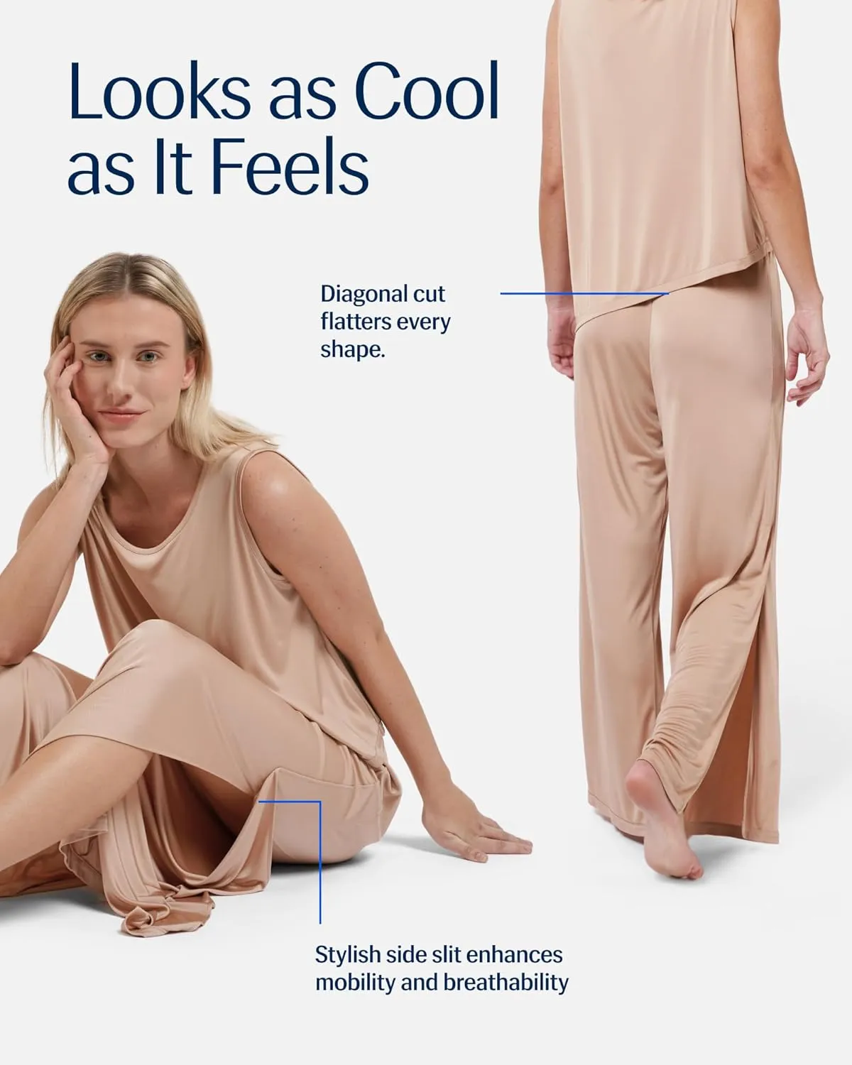 REST Evercool Women Cooling Pajama Set-Breathable Sleepwear for Hot Sleepers, Moisture-Wicking, Quick-Dry, Silky Lounge Set