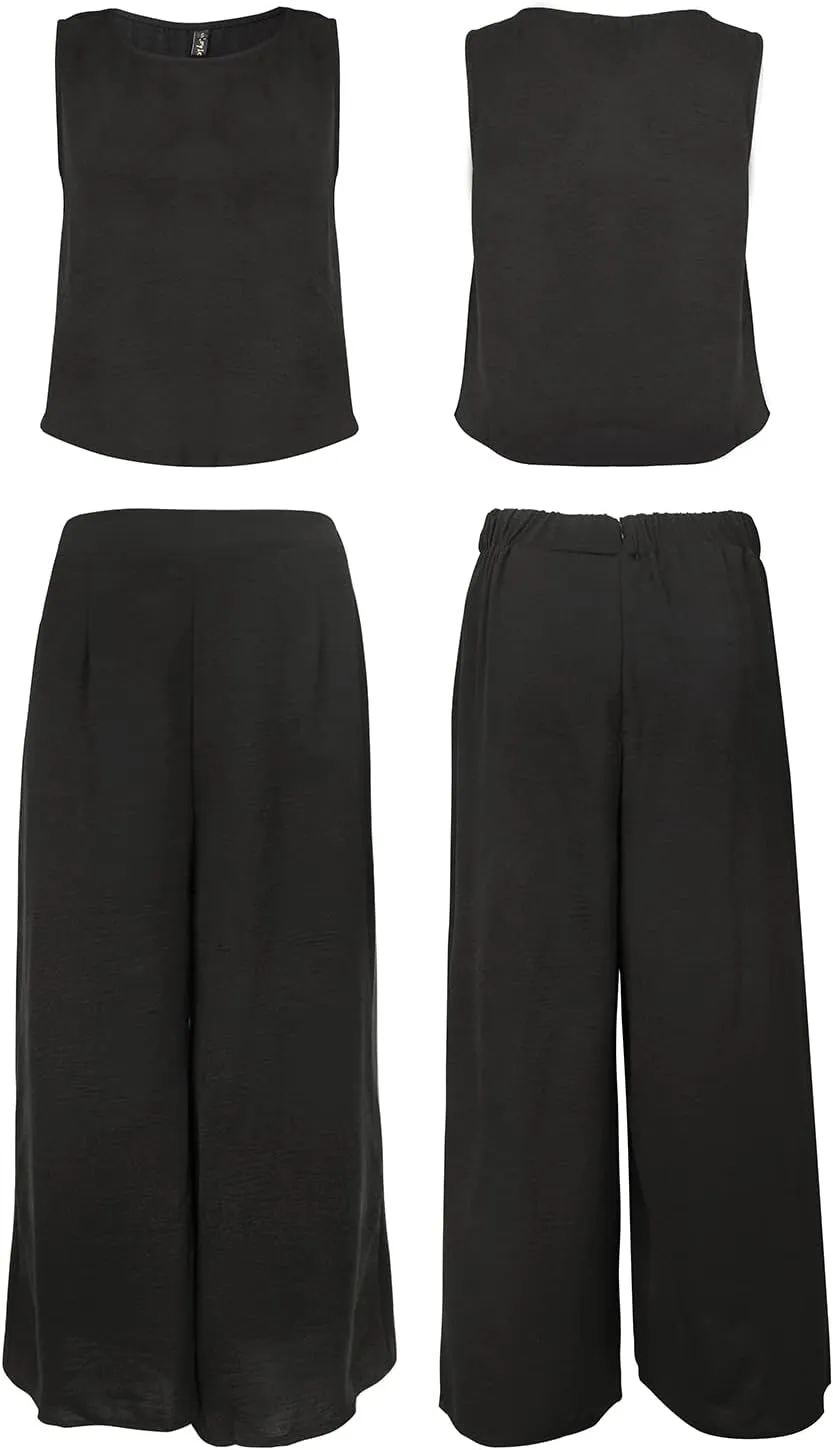 ROYLAMP Women's Summer 2 Piece Outfits Round Neck Crop Basic Top Cropped Wide Leg Pants Set Jumpsuits
