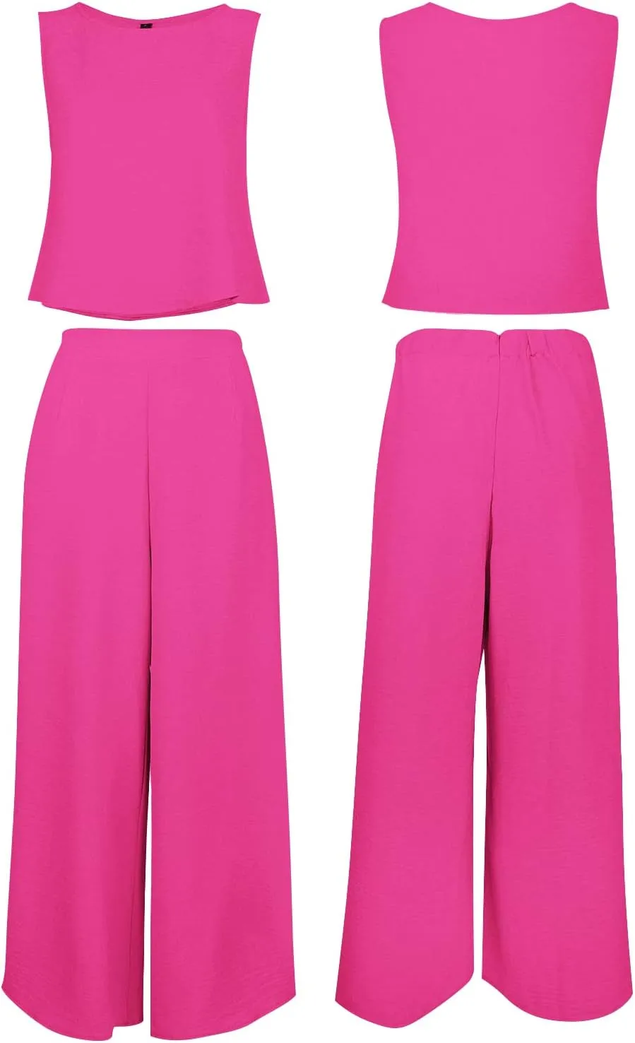 ROYLAMP Women's Summer 2 Piece Outfits Round Neck Crop Basic Top Cropped Wide Leg Pants Set Jumpsuits