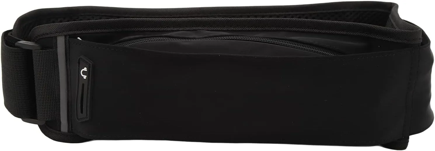 Running Waist Bag, Multi Independent Pockets Elastic Breathable Thin Light Jogging Waist Belt with Reflective Strip for Hiking Mountaineering Travel (Black)
