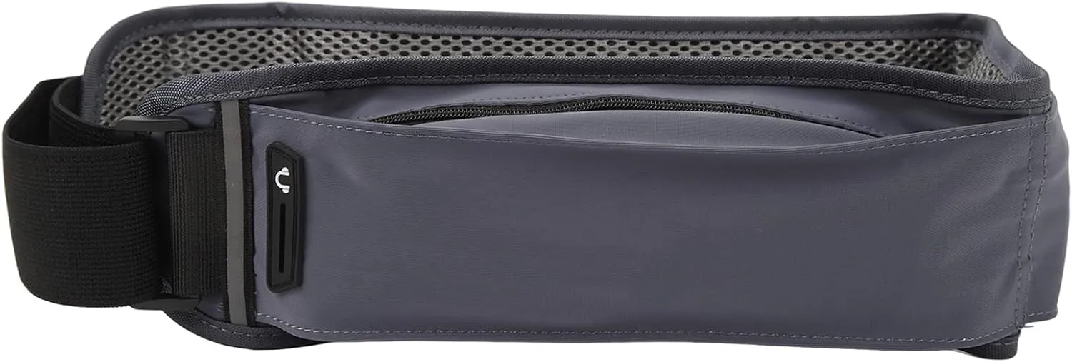 Running Waist Bag, Multi Independent Pockets Elastic Breathable Thin Light Jogging Waist Belt with Reflective Strip for Hiking Mountaineering Travel (Gray)