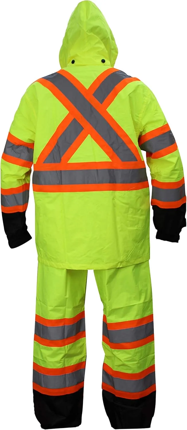 RW-CLA3-TLM55 AND OR77 Class 3 Rain suit, Jacket, Pants High Visibility Reflective Black Bottom