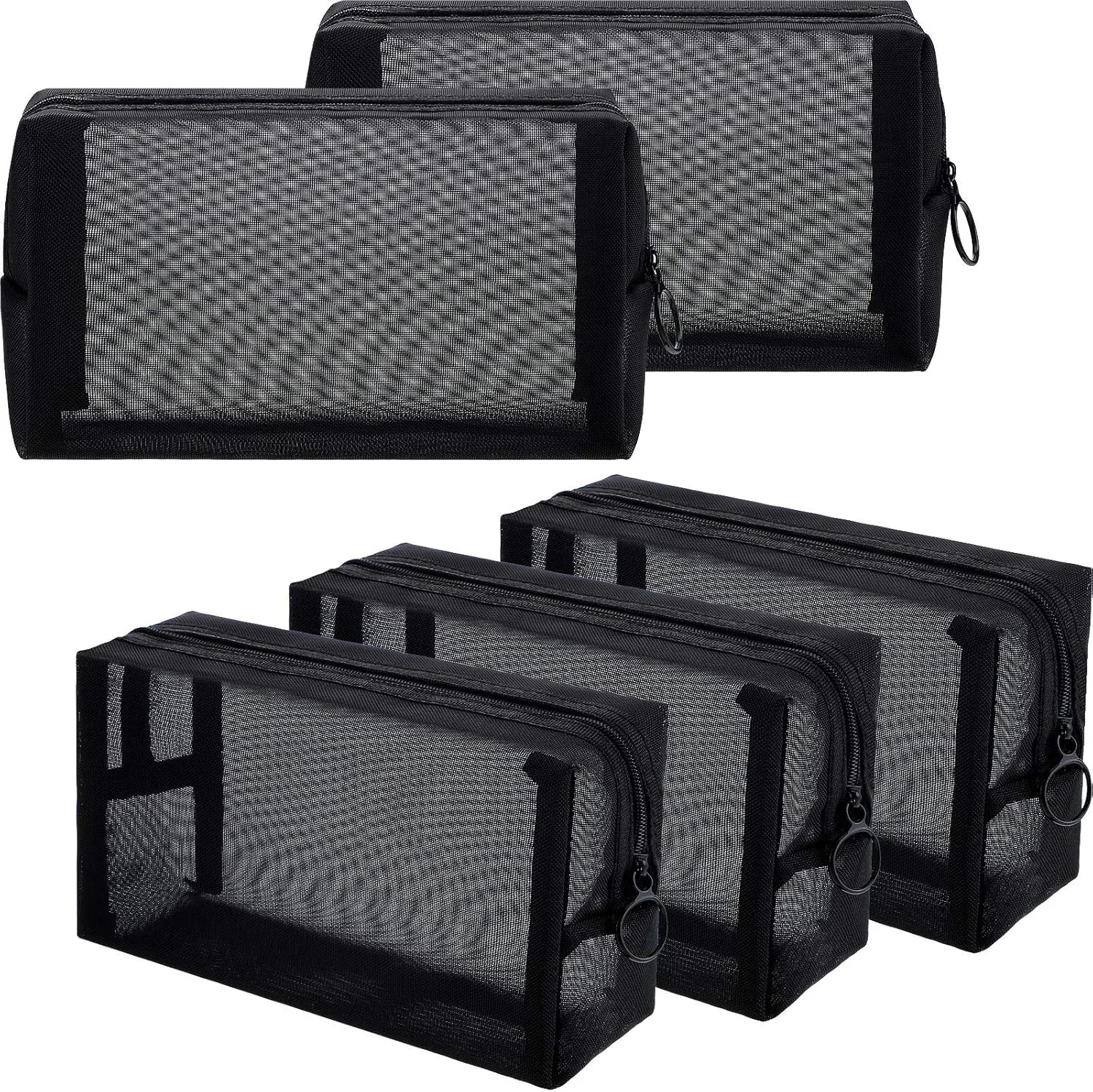 Sadnyy 5 Pieces Mesh Makeup Bag Portable Travel Cosmetic Bag Black Breathable Mesh Zipper Pouch for Home Offices Travel Accessories Organizer(8.3 x 4.7 x 3.1 Inch)