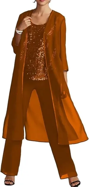 Saprkly Sequins Mother of The Bride Pant Suits for Women Chiffon Formal Evening Dress
