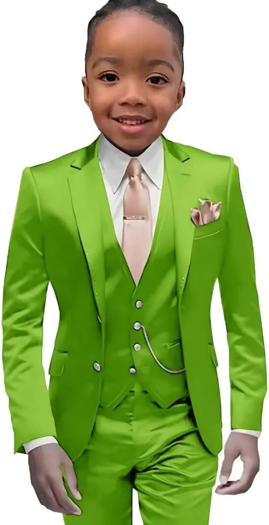 SAROULU Slim Fit Satin Boys Suit, 3 Pieces Kids Boy's Tuxedo Wedding Party Outfits
