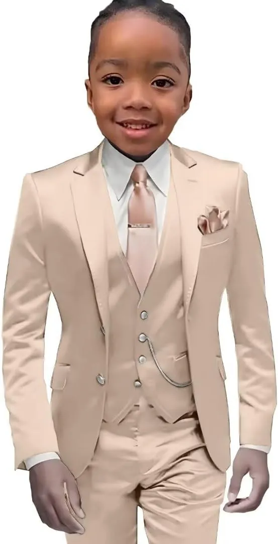 SAROULU Slim Fit Satin Boys Suit, 3 Pieces Kids Boy's Tuxedo Wedding Party Outfits