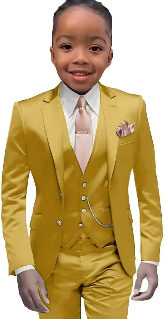 SAROULU Slim Fit Satin Boys Suit, 3 Pieces Kids Boy's Tuxedo Wedding Party Outfits