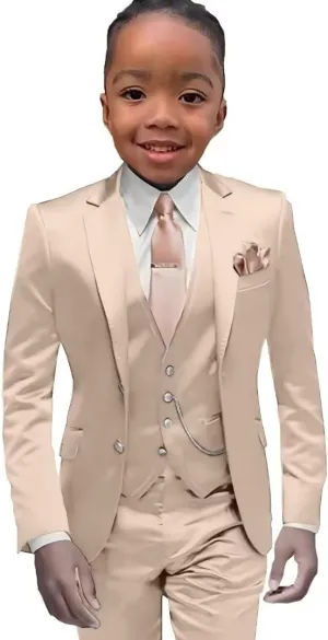 SAROULU Slim Fit Satin Boys Suit, 3 Pieces Kids Boy's Tuxedo Wedding Party Outfits