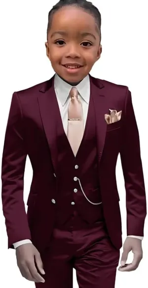 SAROULU Slim Fit Satin Boys Suit, 3 Pieces Kids Boy's Tuxedo Wedding Party Outfits
