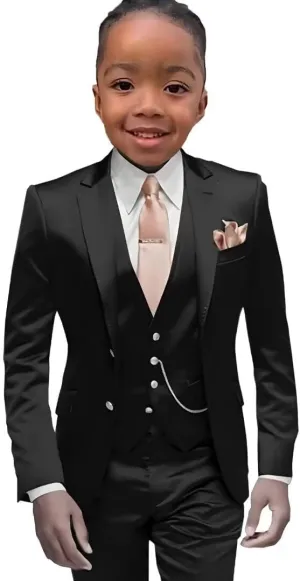 SAROULU Slim Fit Satin Boys Suit, 3 Pieces Kids Boy's Tuxedo Wedding Party Outfits