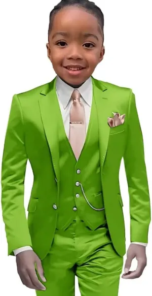 SAROULU Slim Fit Satin Boys Suit, 3 Pieces Kids Boy's Tuxedo Wedding Party Outfits