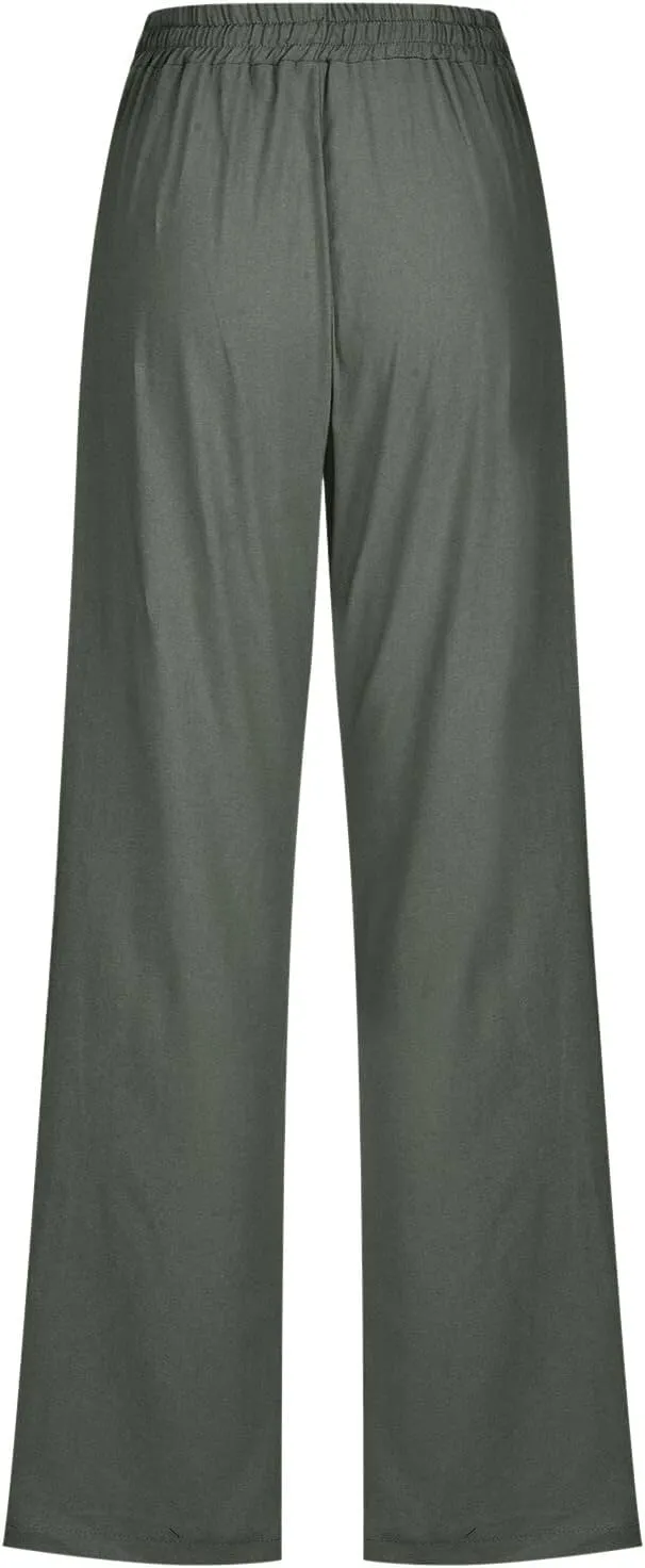 sdbrld Linen Pants Women,Women's 2025 Casual Linen High Waist Pants Drawstring Loose Fit Summer Pants Trousers with Pockets