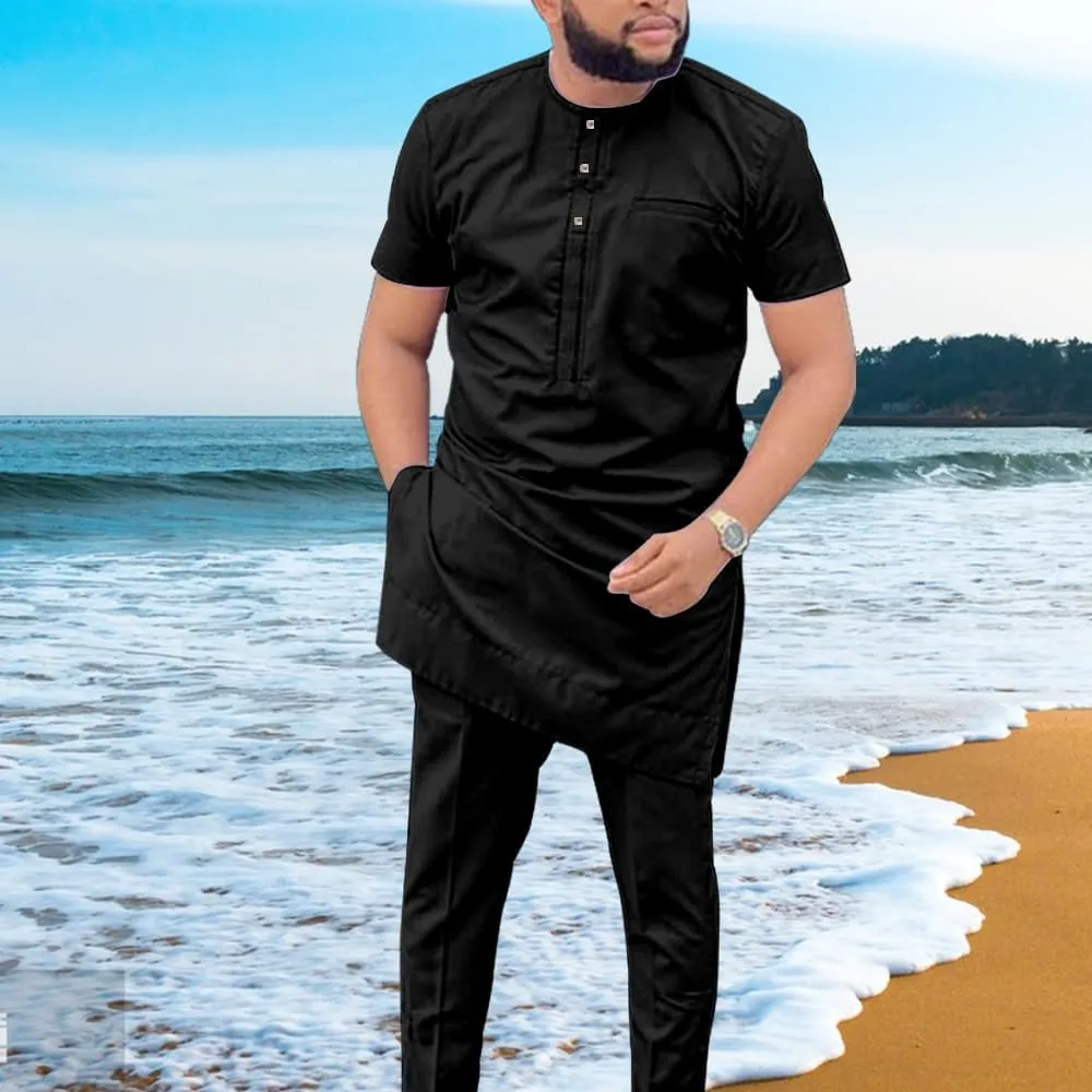 SEA&ALP African Mens Clothing Shirt Pant Two Piece Suit Short Sleeve Outfit Dashiki Tracksuit Attire