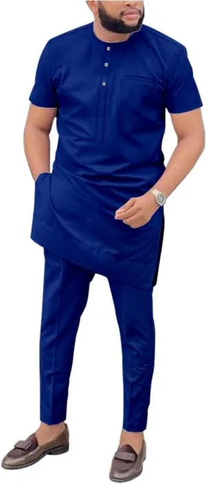 SEA&ALP African Mens Clothing Shirt Pant Two Piece Suit Short Sleeve Outfit Dashiki Tracksuit Attire