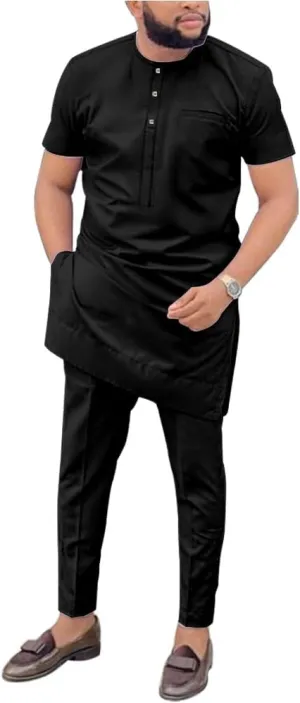SEA&ALP African Mens Clothing Shirt Pant Two Piece Suit Short Sleeve Outfit Dashiki Tracksuit Attire
