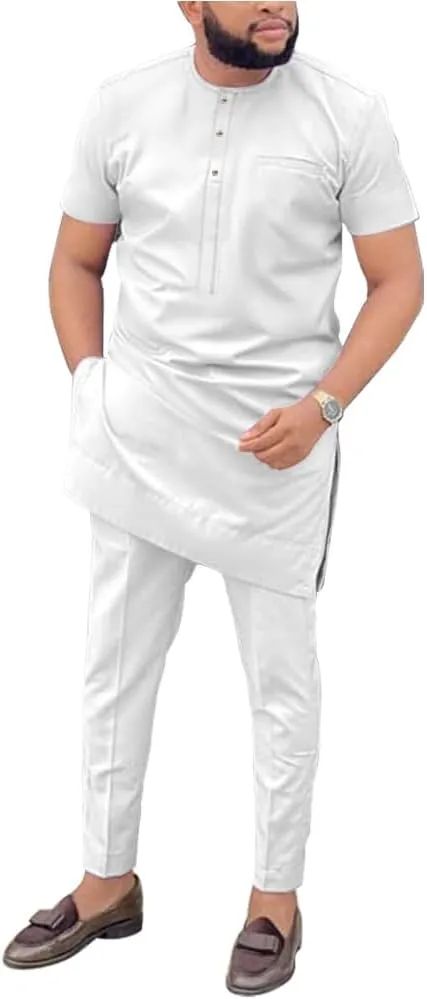 SEA&ALP African Mens Clothing Shirt Pant Two Piece Suit Short Sleeve Outfit Dashiki Tracksuit Attire