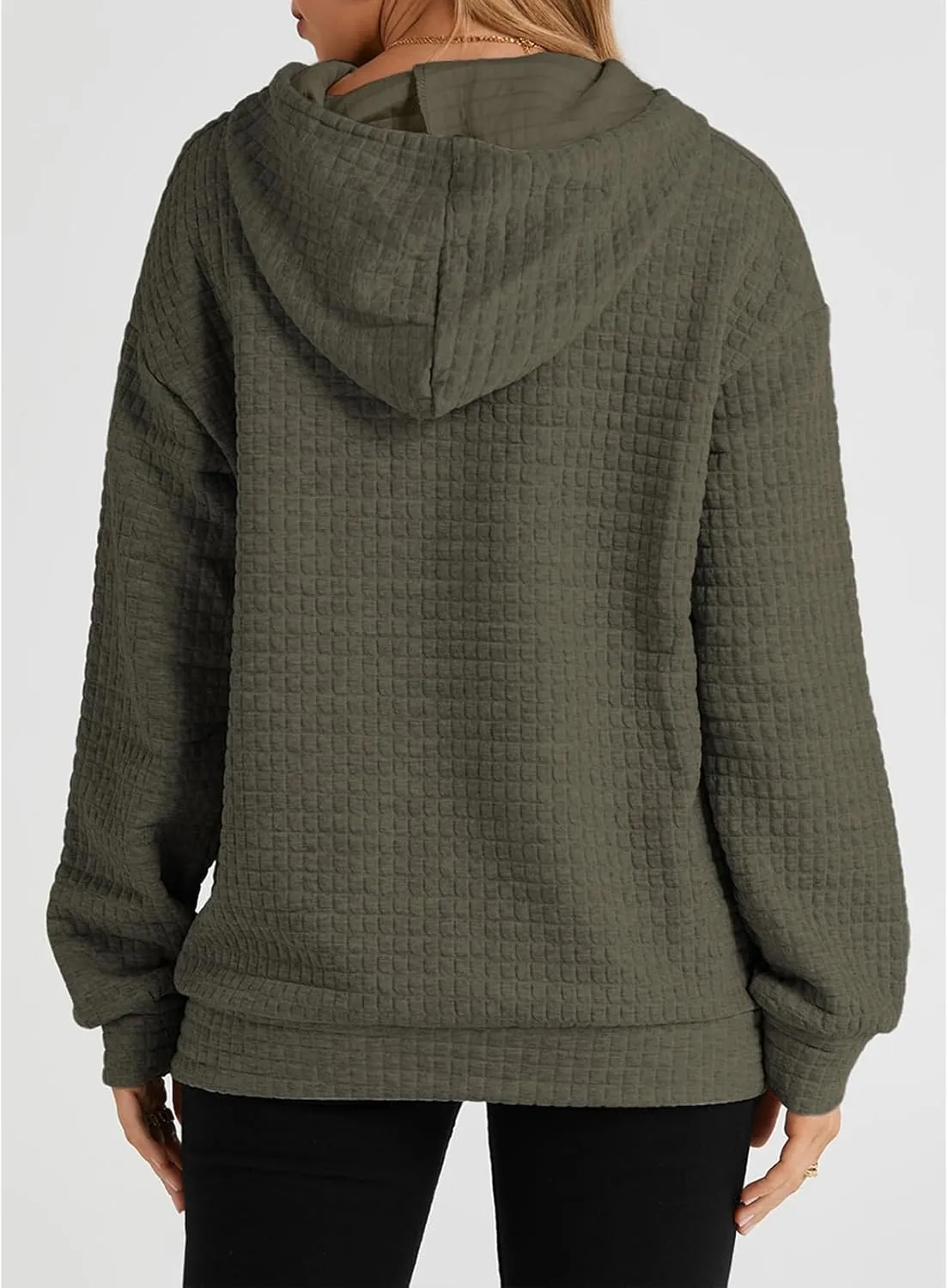 SELINK Hoodies For Women Casual Pullover Waffle Long Sleeve Drawstring Hooded Sweatshirt with Pocket