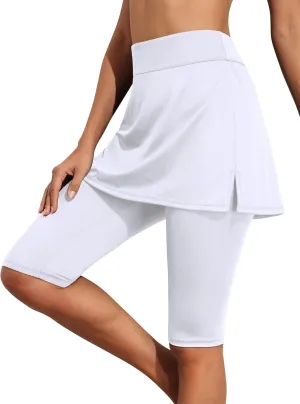 Septangle Women Skirted Swim Capris UPF 50  Sport Leggings Swim Capri with Attach Skirt Athletic Skort Swimsuit Bottom