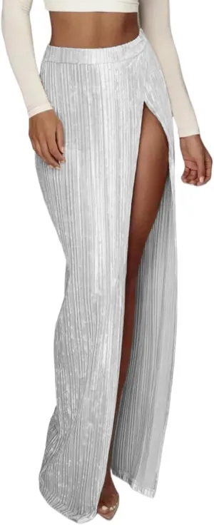 Sequin Midi Skirt for Women 2024 Elegant Sparkle Side Slit Pencil Skirts Cocktail Party Pencil High Waist Skirt