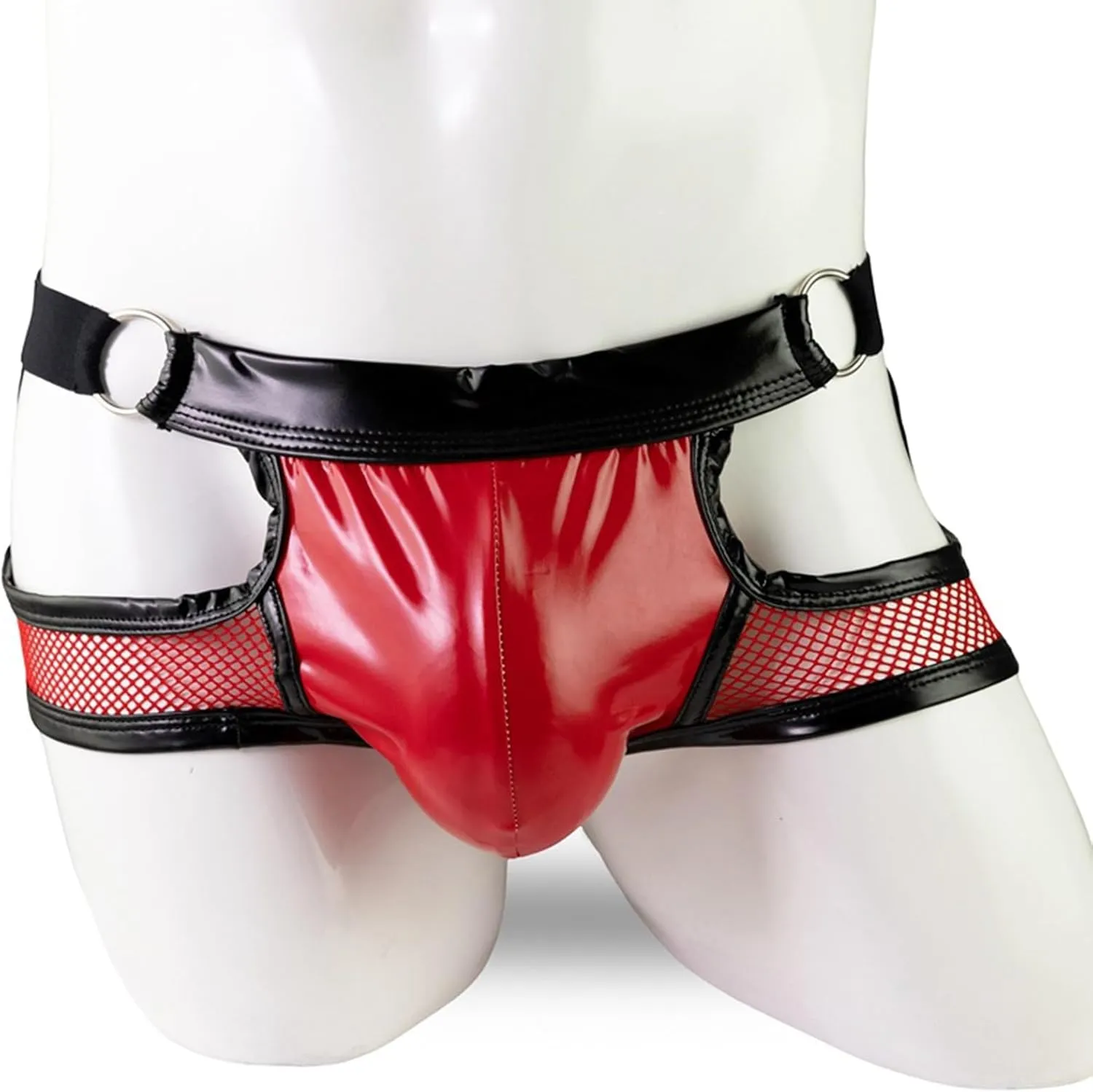 Sexy Underwear for Men Strapy Leather Boxer Briefs Breathable Stretch Lingerie Underwear Bulge Pouch Hollow Modal Trunk