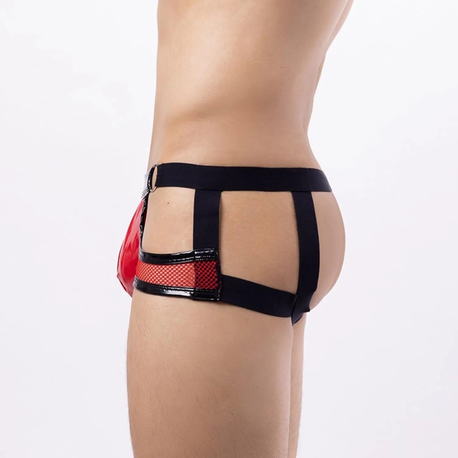 Sexy Underwear for Men Strapy Leather Boxer Briefs Breathable Stretch Lingerie Underwear Bulge Pouch Hollow Modal Trunk