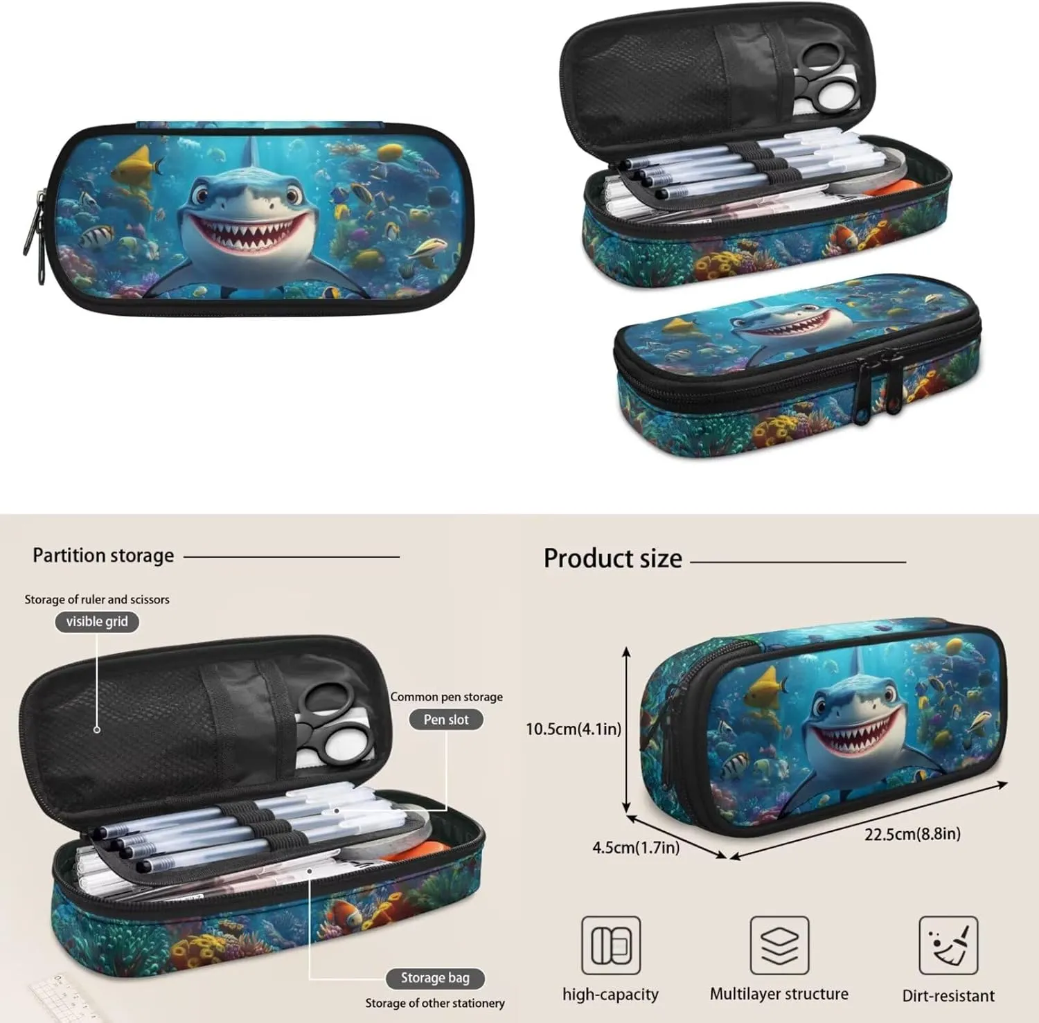 Shark Backpack and Lunch Box Set Boys Big Capacity 1st Grade Backpack Boys Breathable Kids School Bag for Elementary Children Casual Kids Bookbag Back to School Supplies
