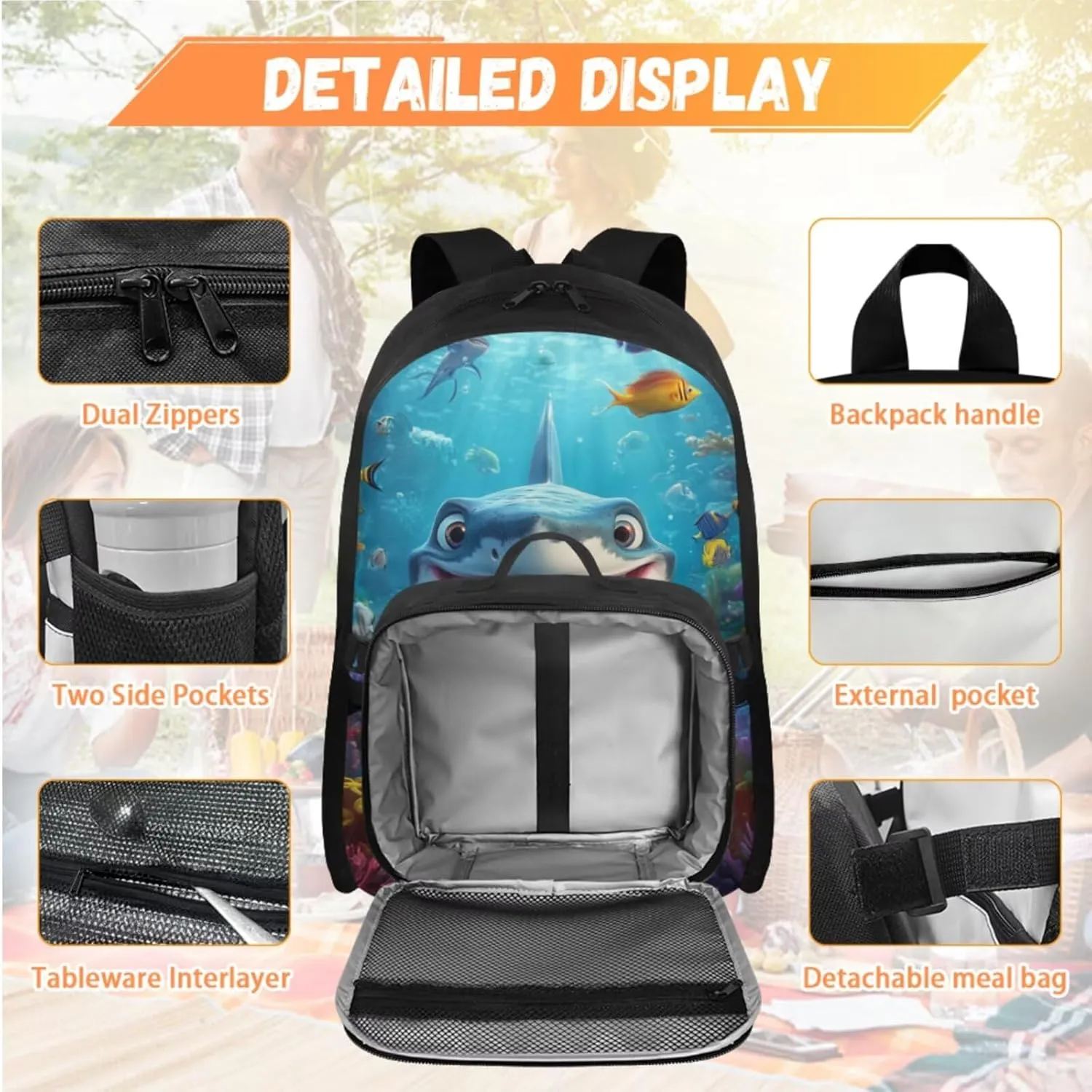Shark Backpack and Lunch Box Set Boys Big Capacity 1st Grade Backpack Boys Breathable Kids School Bag for Elementary Children Casual Kids Bookbag Back to School Supplies