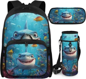 Shark Backpack and Lunch Box Set Boys Big Capacity 1st Grade Backpack Boys Breathable Kids School Bag for Elementary Children Casual Kids Bookbag Back to School Supplies