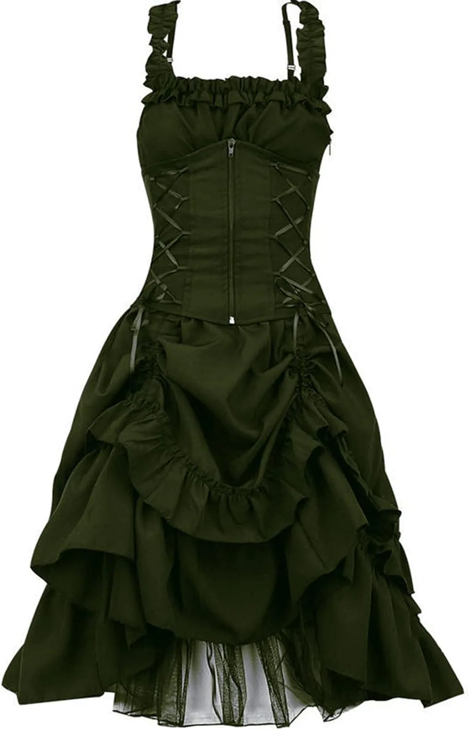 SHOPESSA Women's Gothic Dress Sleeveless Irregular Halloween Ruffle Steampunk Mini Dress Lace Up Masquerade Costume Dresses