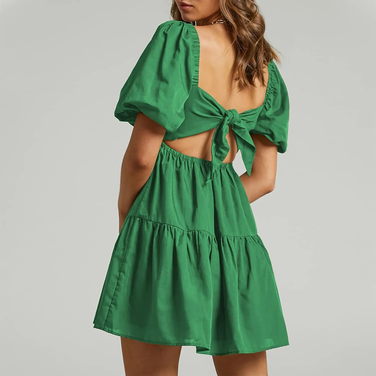 Shy Velvet Women's Casual Party Mini Summer Dresses Square Neck Short Bubble Sleeve Babydoll Dress