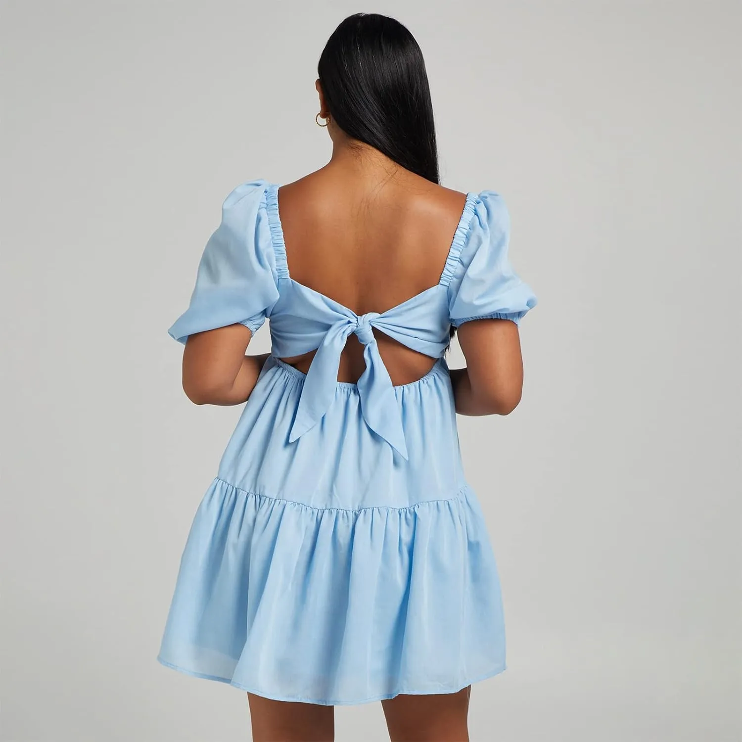 Shy Velvet Women's Casual Party Mini Summer Dresses Square Neck Short Bubble Sleeve Babydoll Dress