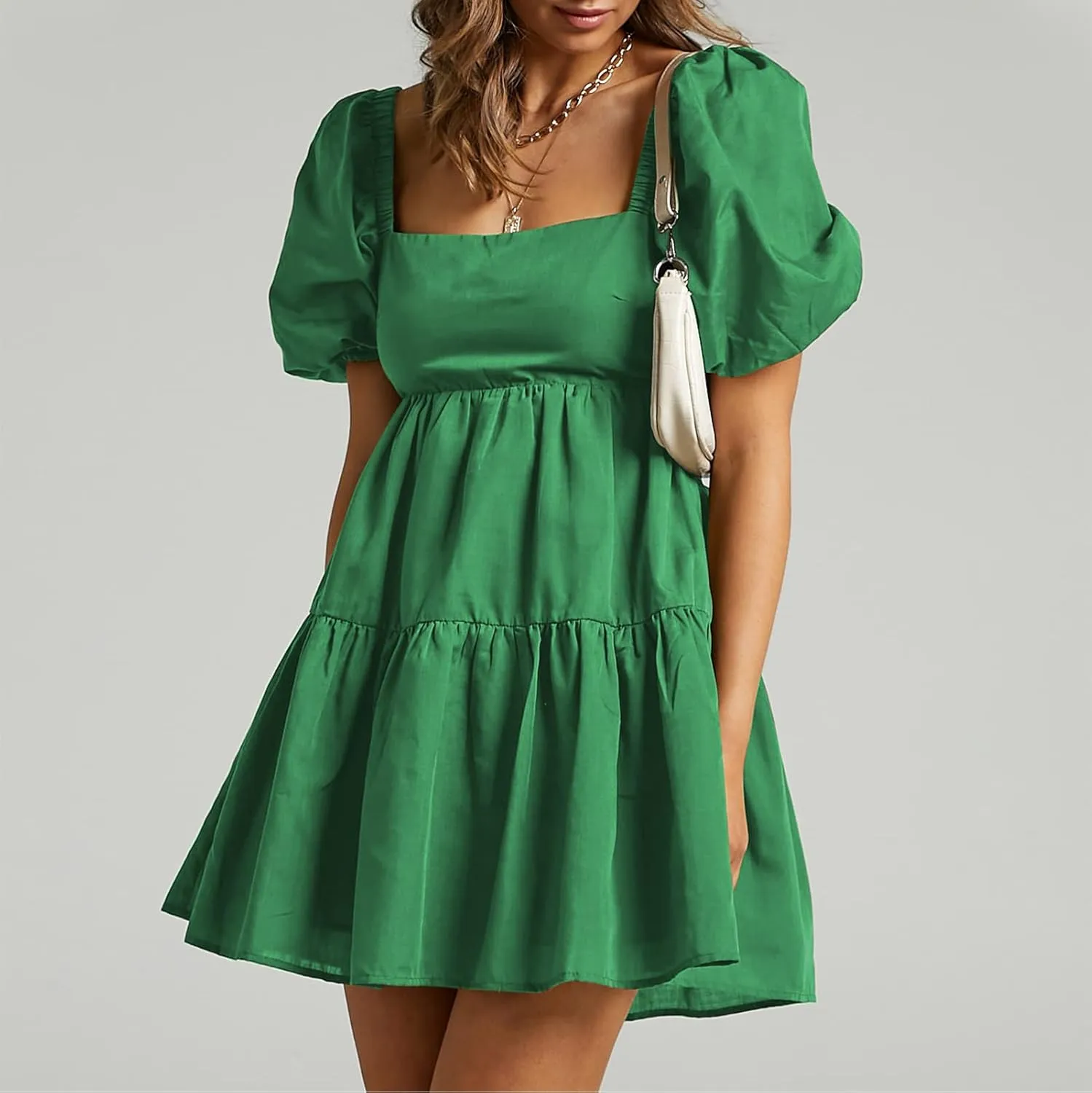 Shy Velvet Women's Casual Party Mini Summer Dresses Square Neck Short Bubble Sleeve Babydoll Dress
