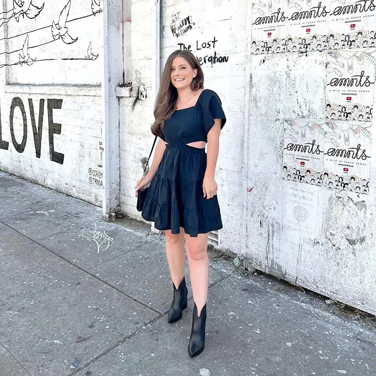 Shy Velvet Women's Summer Dress Square Neck Short Sleeves Crossover Waist Casual Party Mini Dress