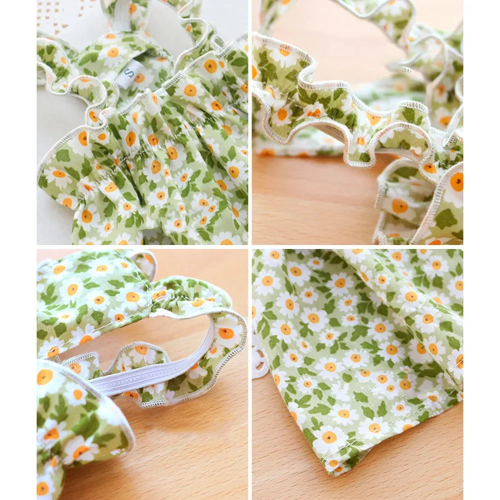 Sphynx Cat Summer Dress - Cotton Suspender Skirt with Floral Pattern