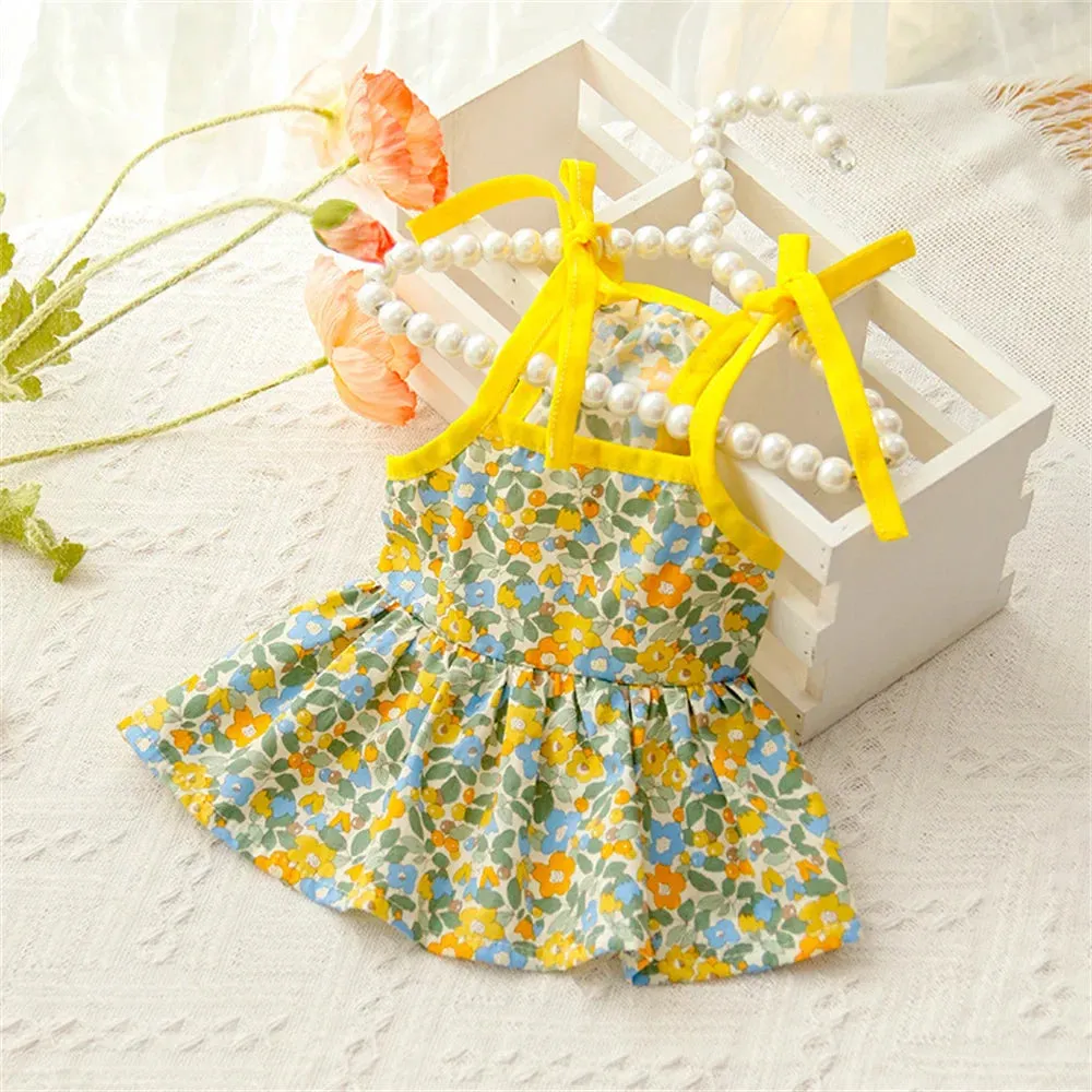 Sphynx Cat Summer Dress - Cotton Suspender Skirt with Floral Pattern