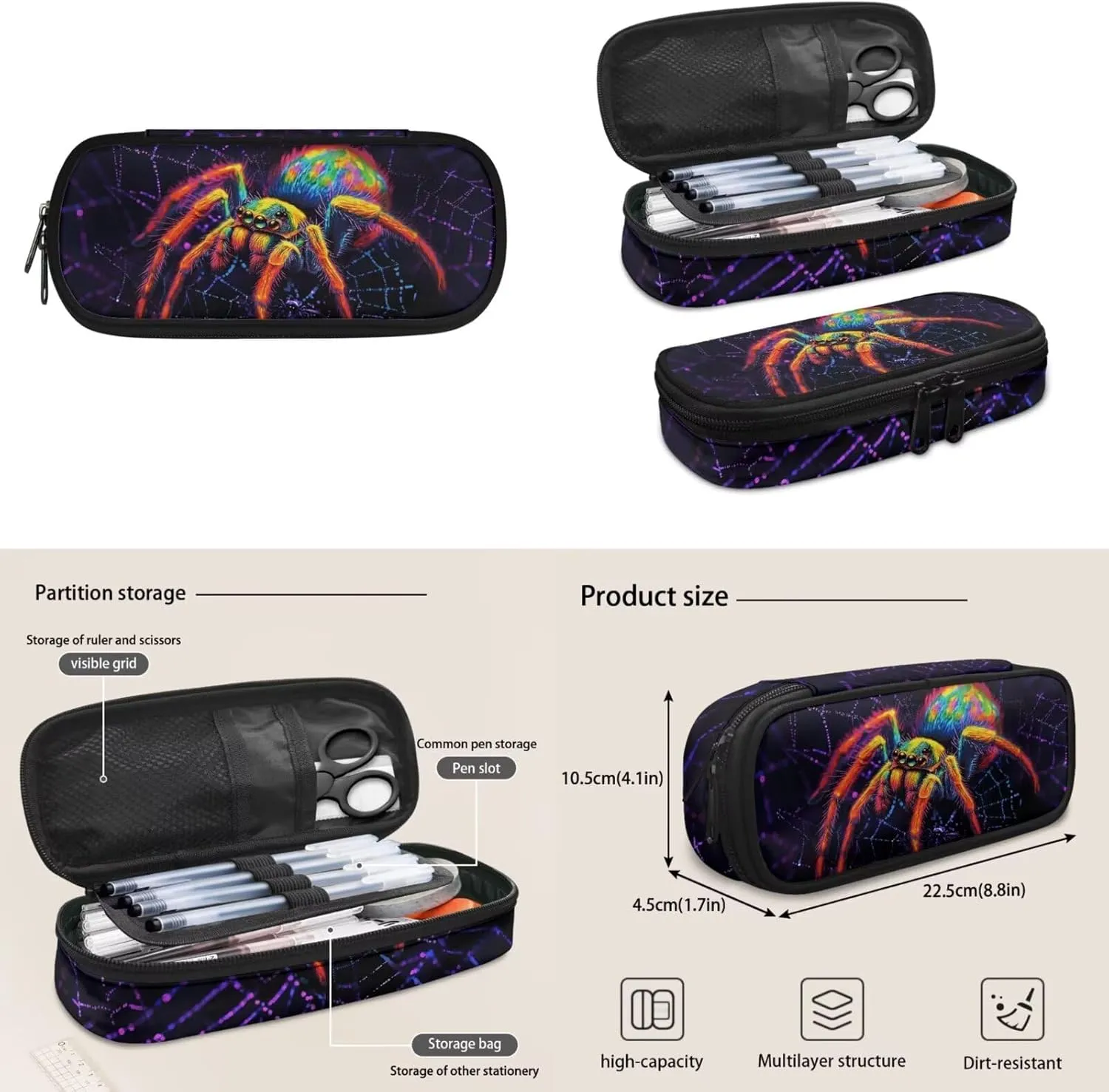 Spider Backpack with Lunch Box Boys Breathable School Backpack for Boys 8-12 Set of 4 Pcs Kids Schoolbag for Elementary Children Casual Kids Bookbag School Supplies