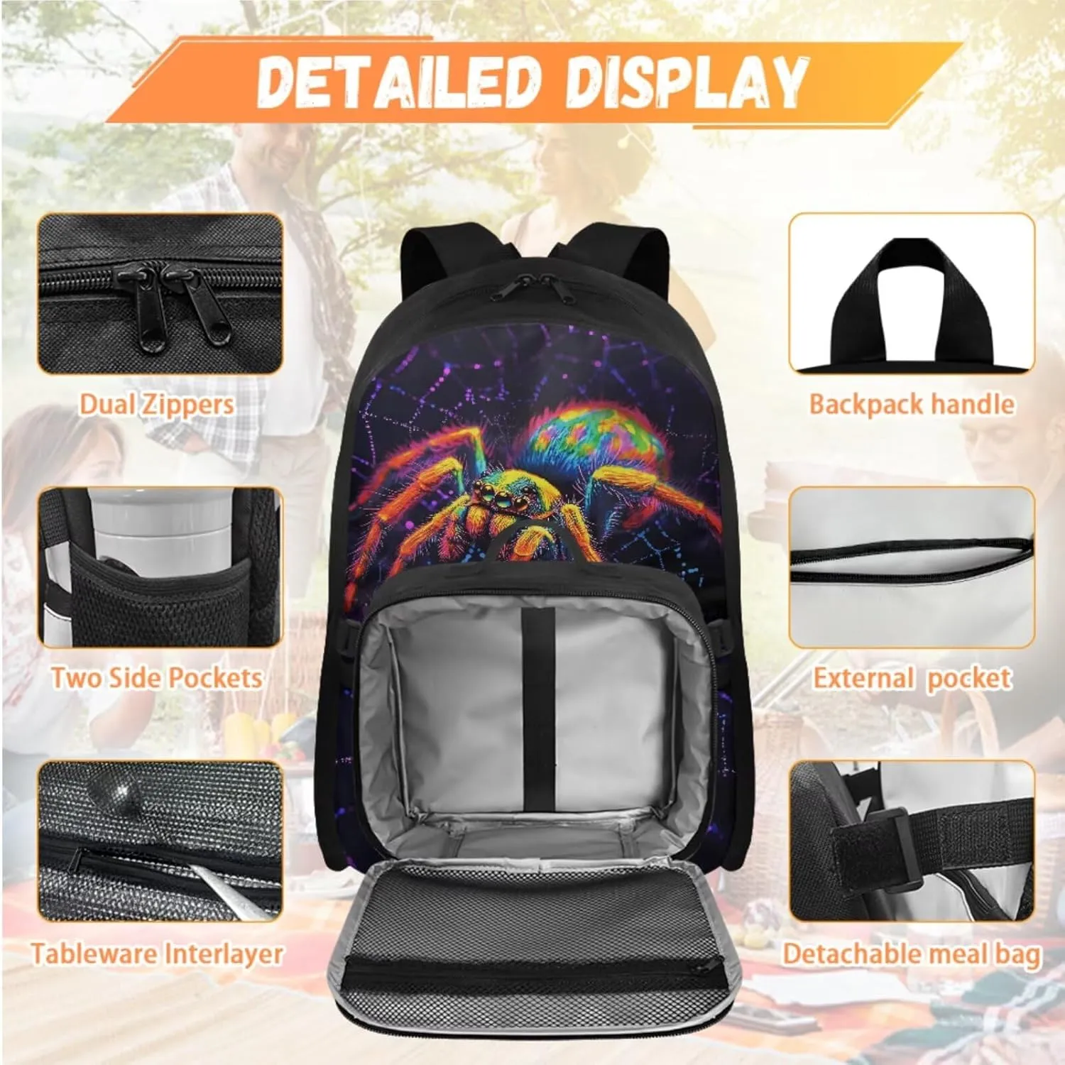 Spider Backpack with Lunch Box Boys Breathable School Backpack for Boys 8-12 Set of 4 Pcs Kids Schoolbag for Elementary Children Casual Kids Bookbag School Supplies