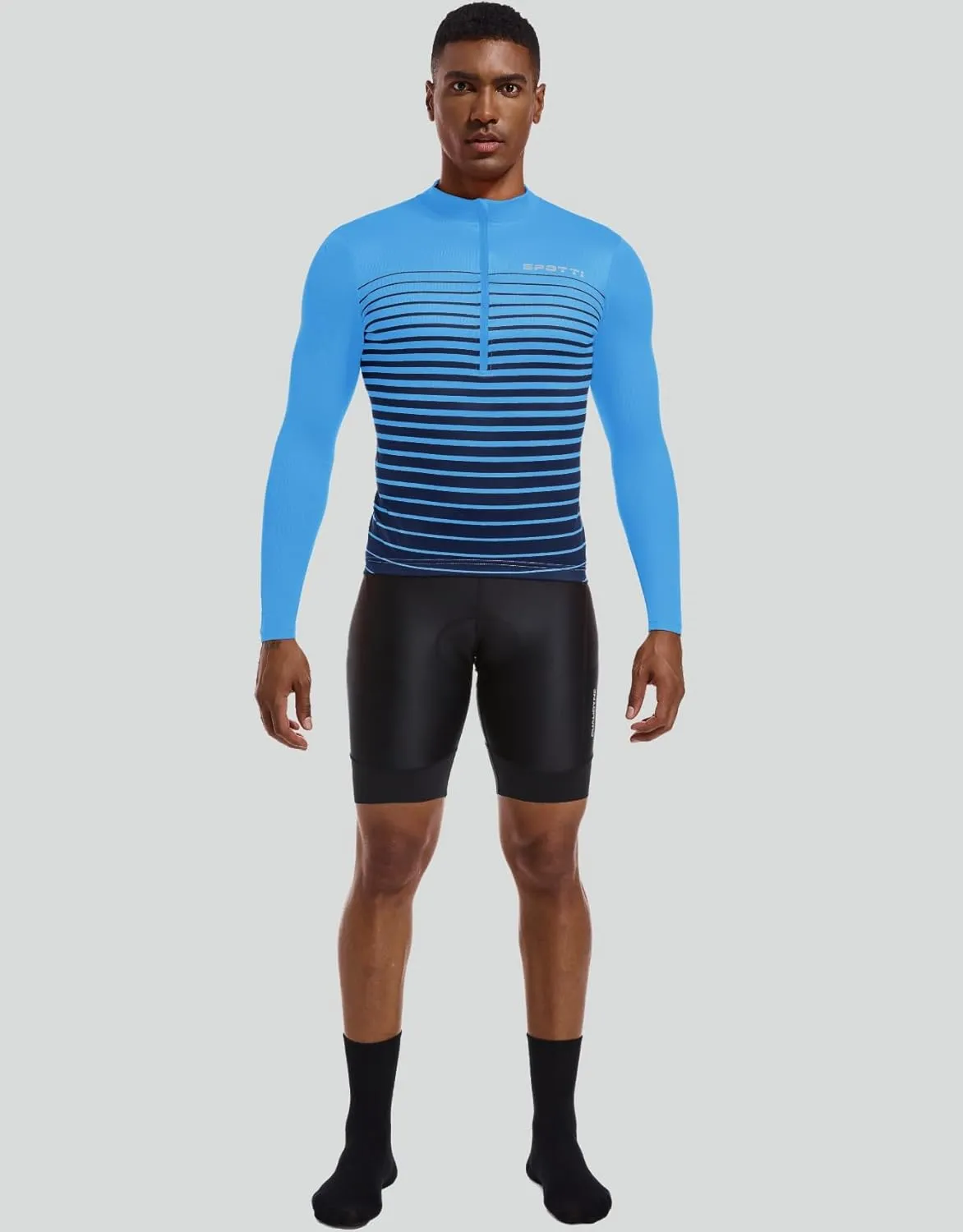 Spotti Men's Cycling Bike Jersey Long Sleeve with 3 Rear Pockets - Moisture Wicking, Breathable, Quick Dry Biking Shirt