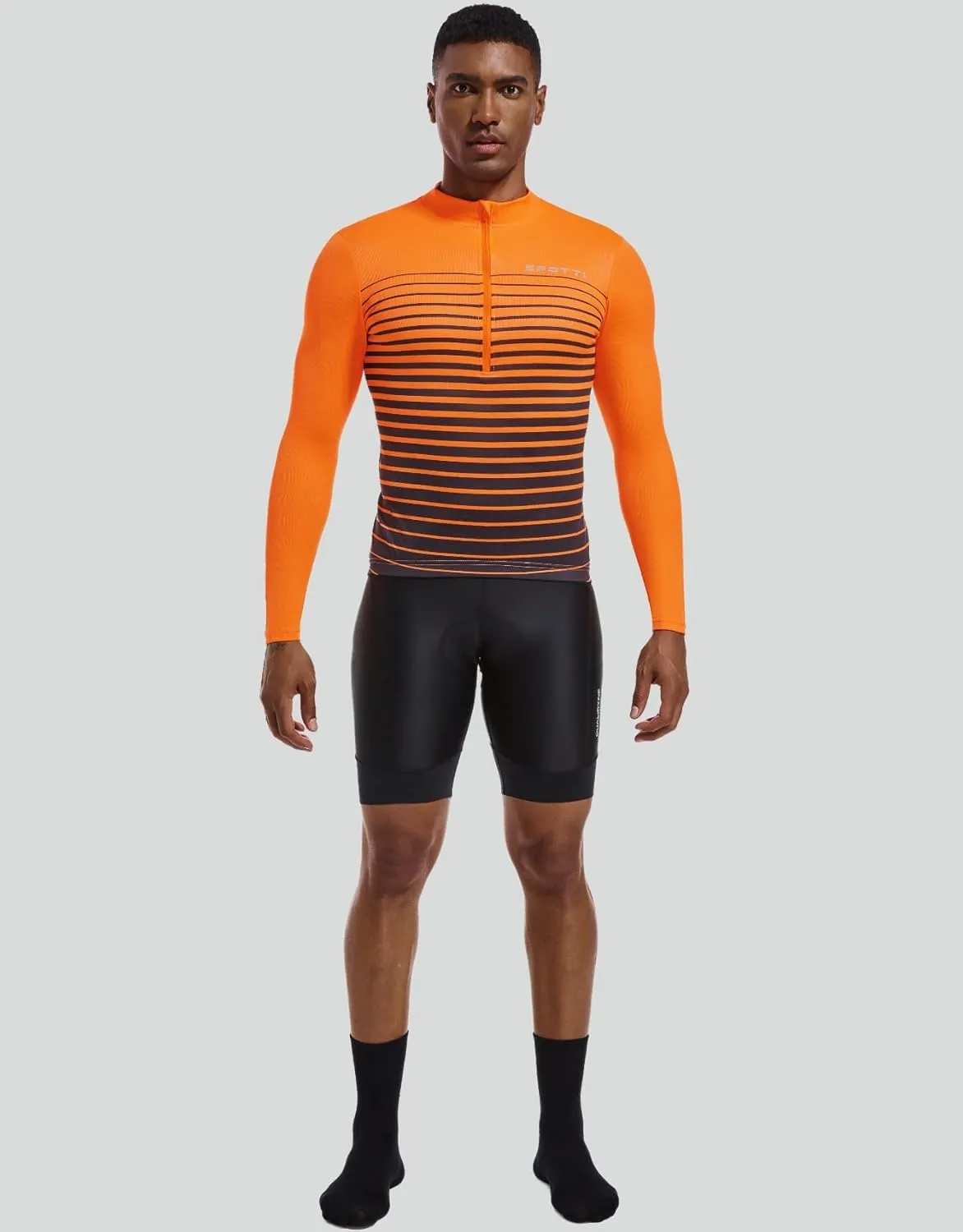 Spotti Men's Cycling Bike Jersey Long Sleeve with 3 Rear Pockets - Moisture Wicking, Breathable, Quick Dry Biking Shirt
